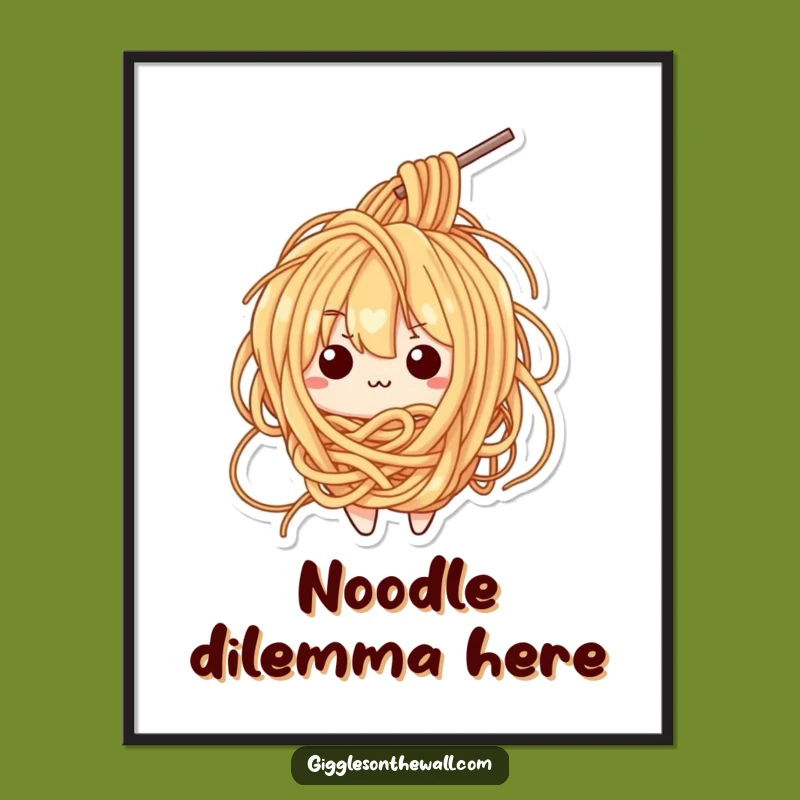 Funny Ramen Tangle Poster - Bewildered Noodle Character Art - Unique Funny Gift