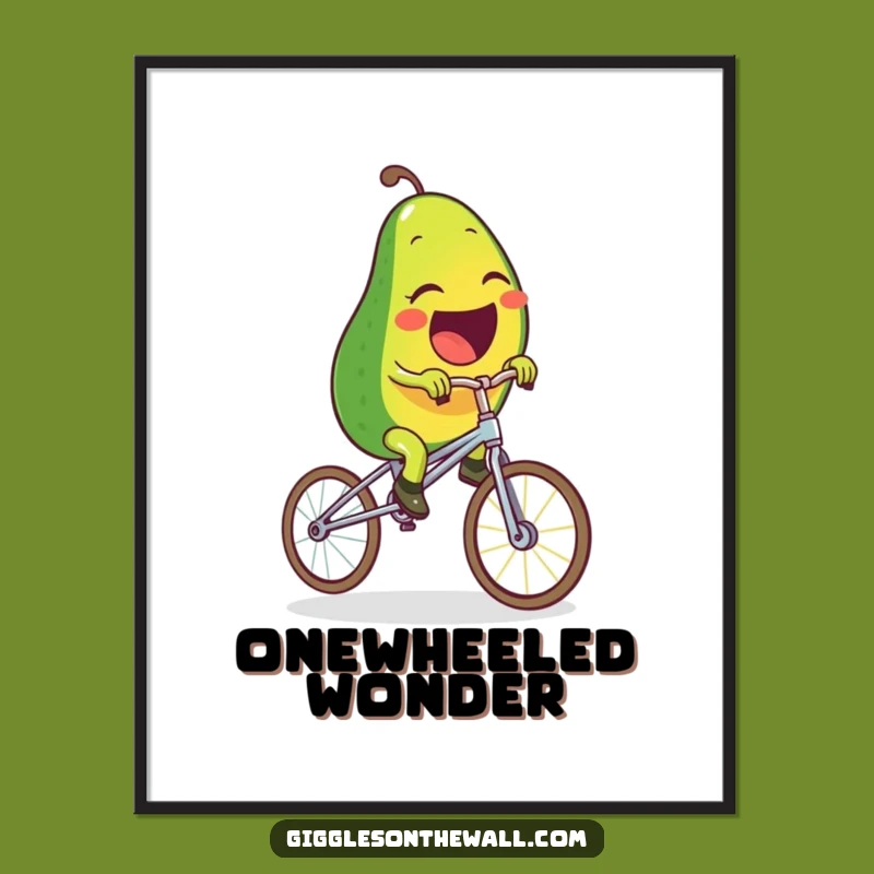Poster: Funny Avocado Spaghetti Unicycle Art - Hilarious Decor for Your Space!