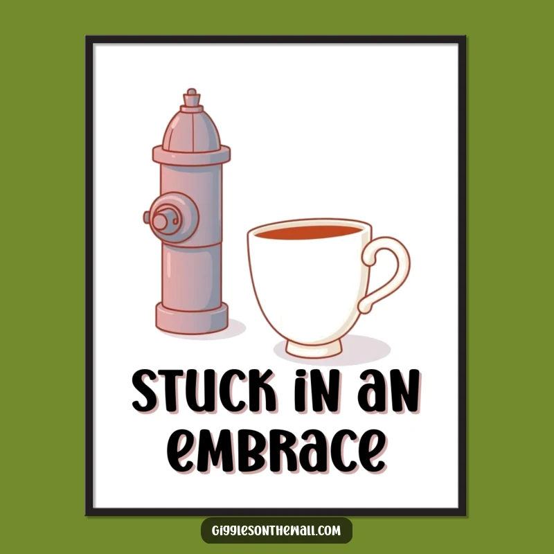 Funny Teacup Hydrant Hug Poster - Whimsical Wall Art for Laughs