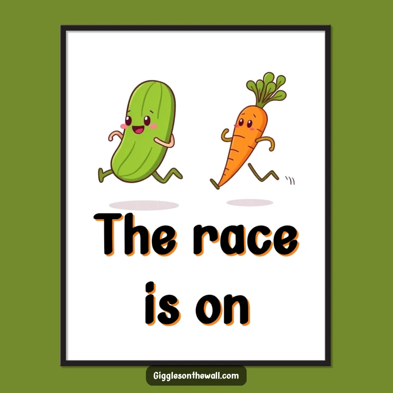 Funny Pickle Carrot Race Poster - Vibrant Wall Art for Kitchen Laughs
