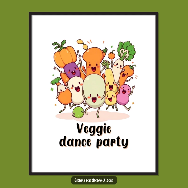 Funny Veggie Dance Poster: Chaotic Sync Art, Humorous Wall Decor, Unique Gift Idea