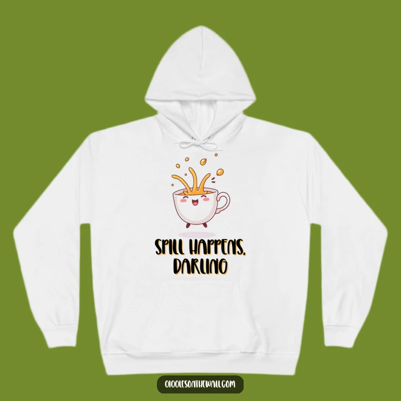 Funny Dancing Teacup Spill Hoodie: Cozy Comical Flourish, Warm Humorous Gift for Winter