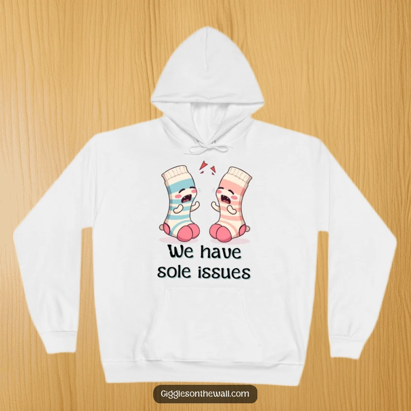 Funny Sock Hoodie: A pair of socks engaged in a dramatic argument, conveying relatable relationship tension and humorous banter.
