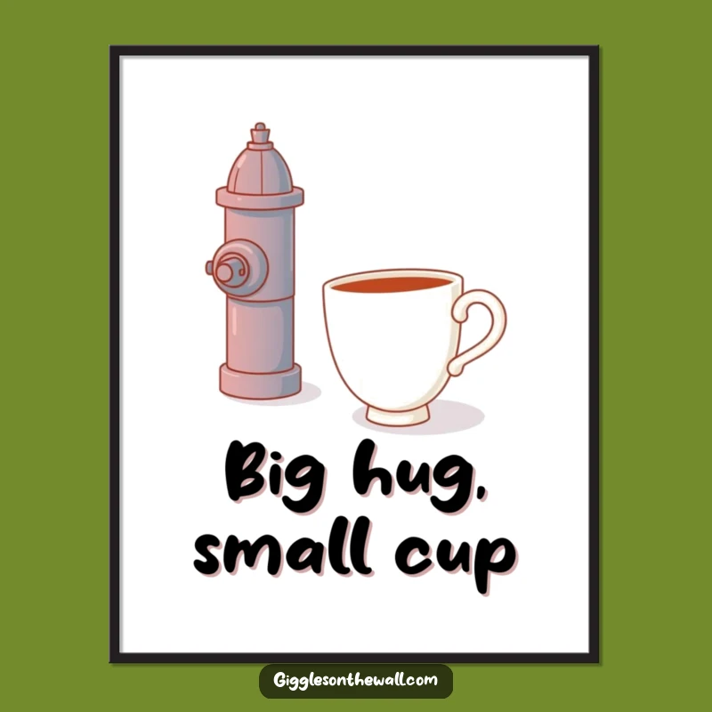 Funny Free Printable Wall Art: Teacup Hugging Hydrant Quirky Downloadable Art