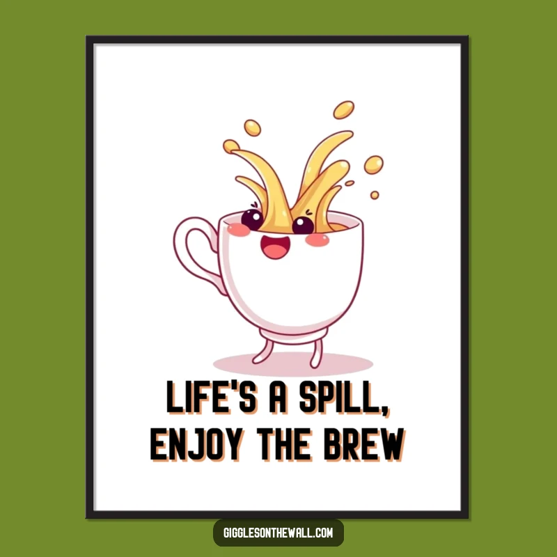 Free Printable Dancing Teacup Art: Spilling Joyful Humor Downloadable Decor Gift