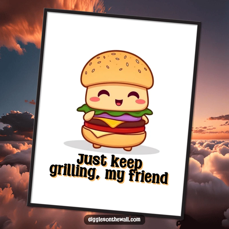 Funny Free Printable Wall Art of a shy hamburger nervously attempting to give a speech with condiments.