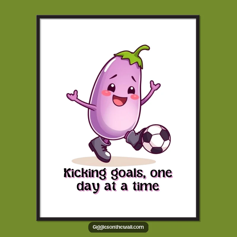 Free Printable Wall Art: Funny Eggplant Kicking Football, Quirky Home Decor