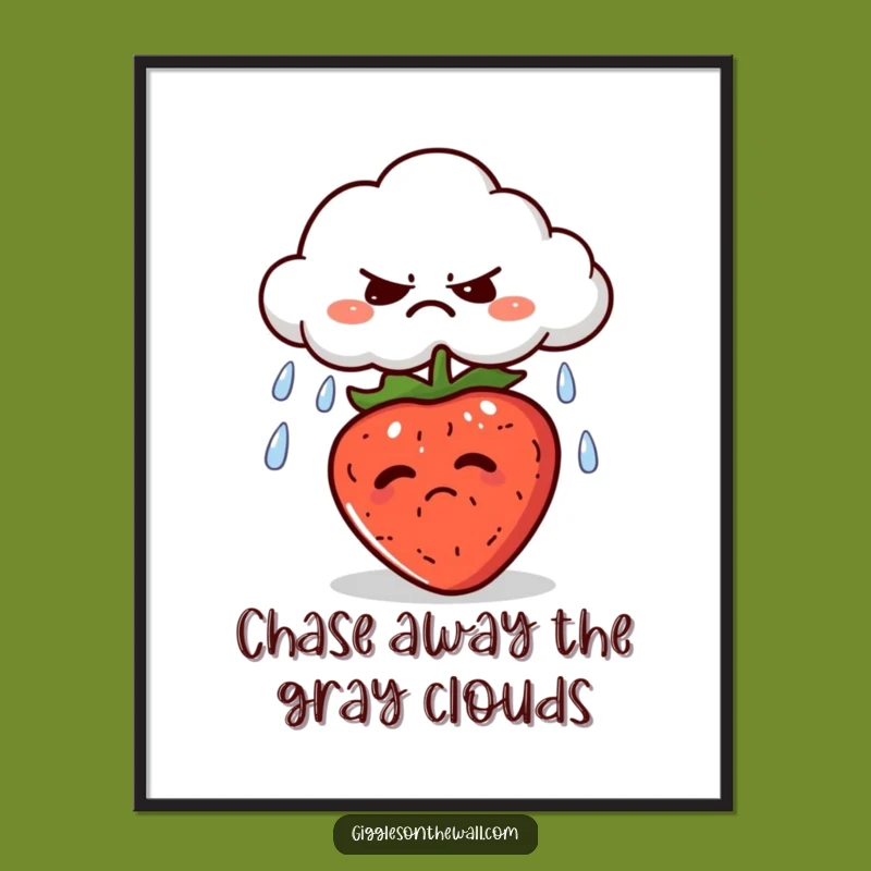 Free Printable Wall Art Grumpy Cloud Strawberry Rain Funny Downloadable