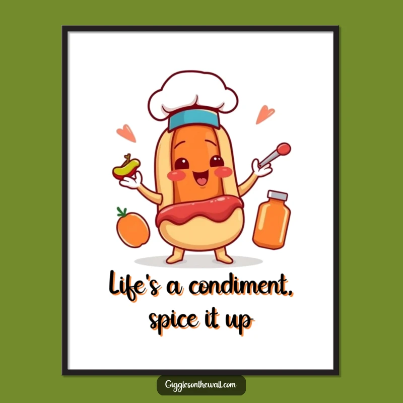 Free Printable Wall Art: Juggling Hot Dog Chef - Quirky Decor Download