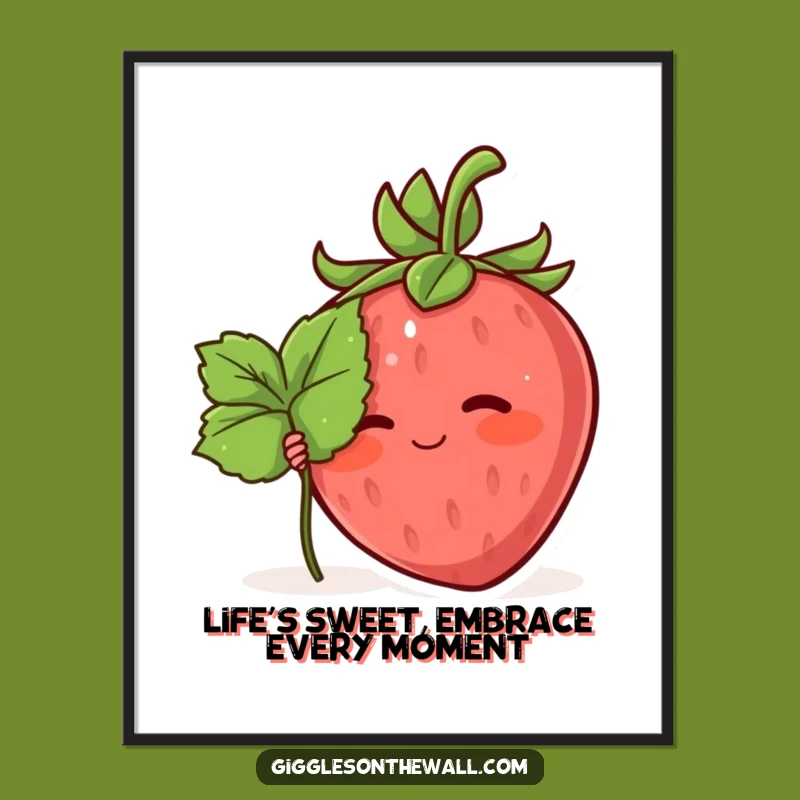 Free Printable Wall Art: Shy Strawberry Hiding - Cute Decor Download