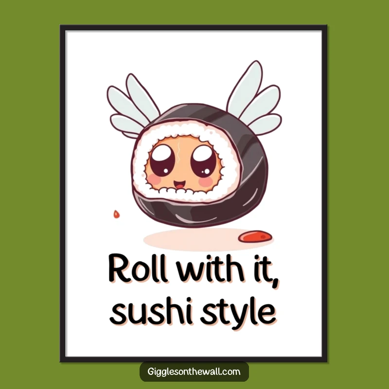 Free Printable Wall Art: Sushi's Flight of Fancy, Funny Downloadable Decor for Quirky Spaces!