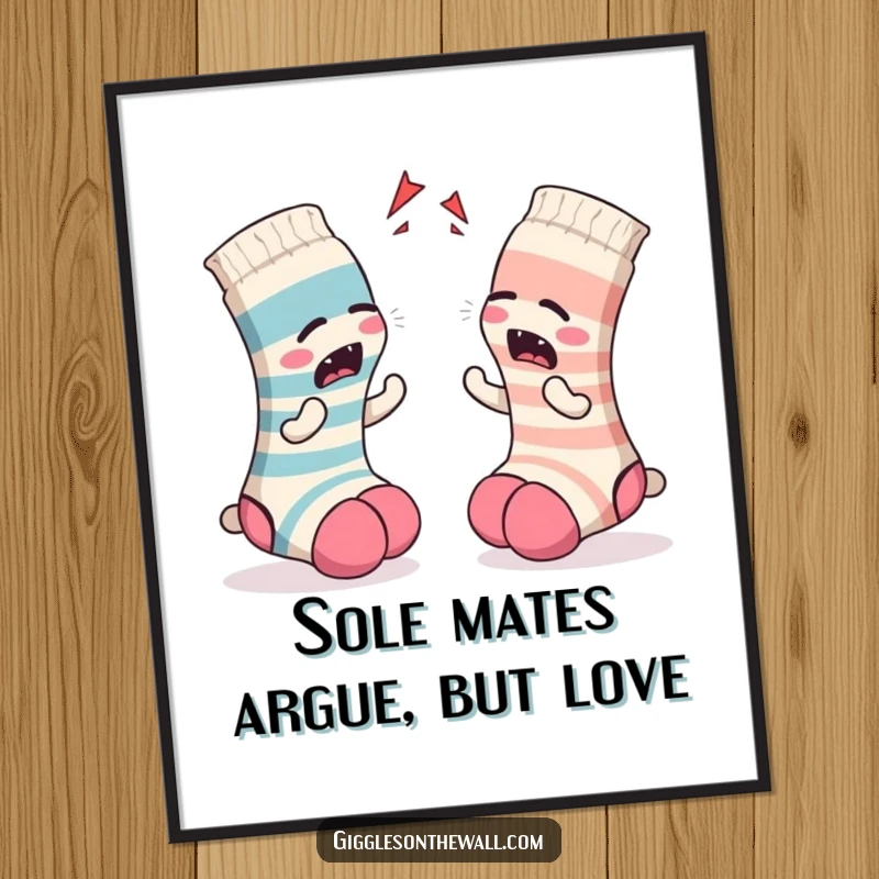 Funny Free Printable Wall Art: A pair of socks engaged in a hilariously dramatic and intense argument.