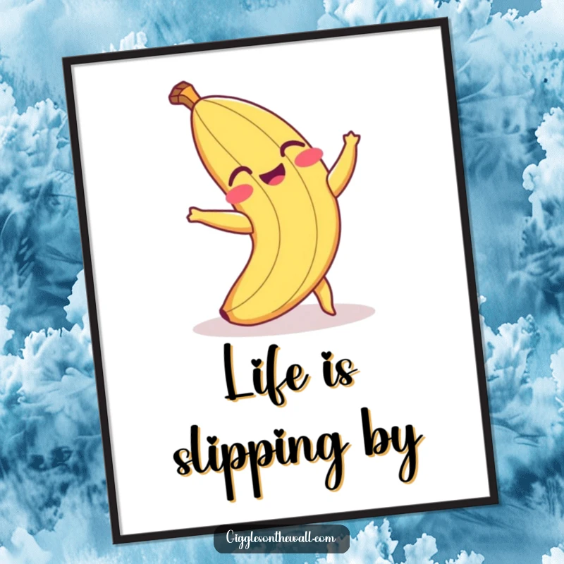 Funny Free Printable Wall Art: A banana peel laughs uncontrollably as it comically trips over its own peel.