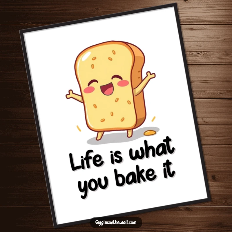 Funny Free Printable Wall Art: A bread loaf captured mid-pratfall, radiating clumsy, infectious joy.