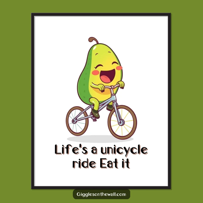 Funny Free Printable Wall Art: Laughing Avocado Spaghetti Unicycle Downloadable Poster