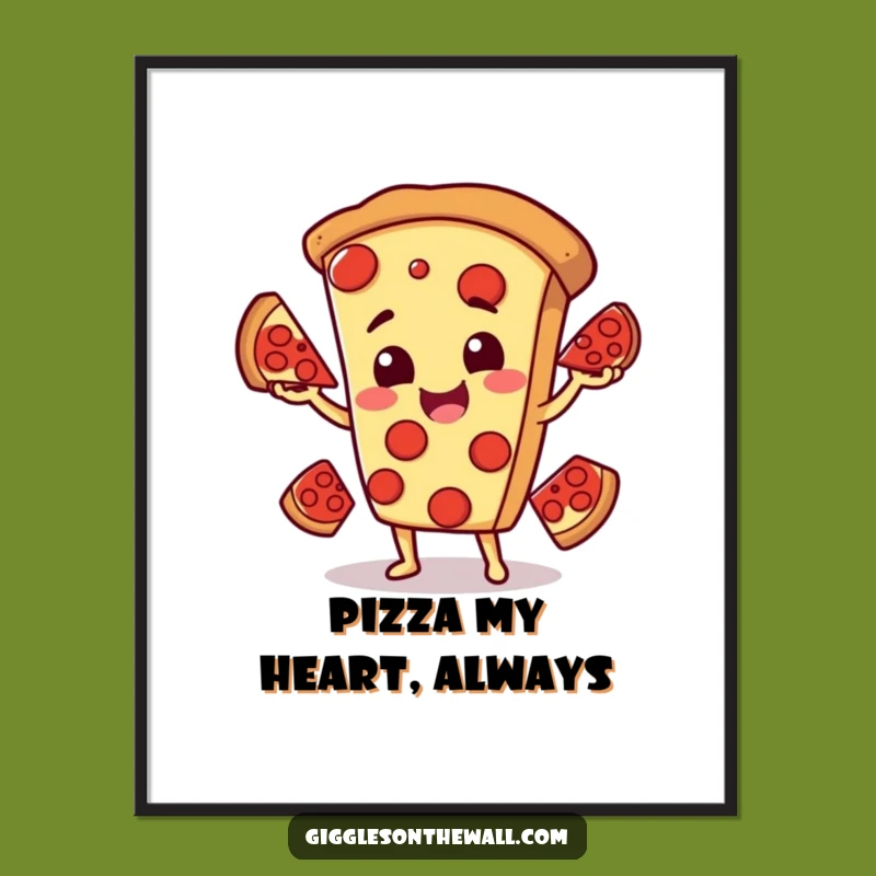 Funny Free Printable Pizza Art: Juggling Pepperoni Downloadable Wall Decor