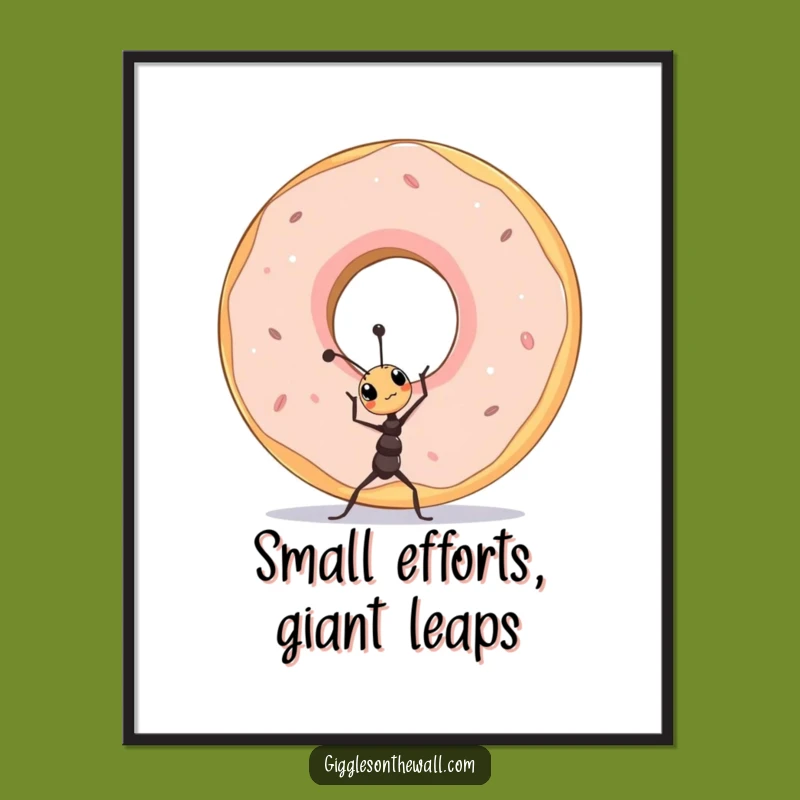 Funny Free Printable Wall Art: Ant Lifts Donut, Downloadable Decor