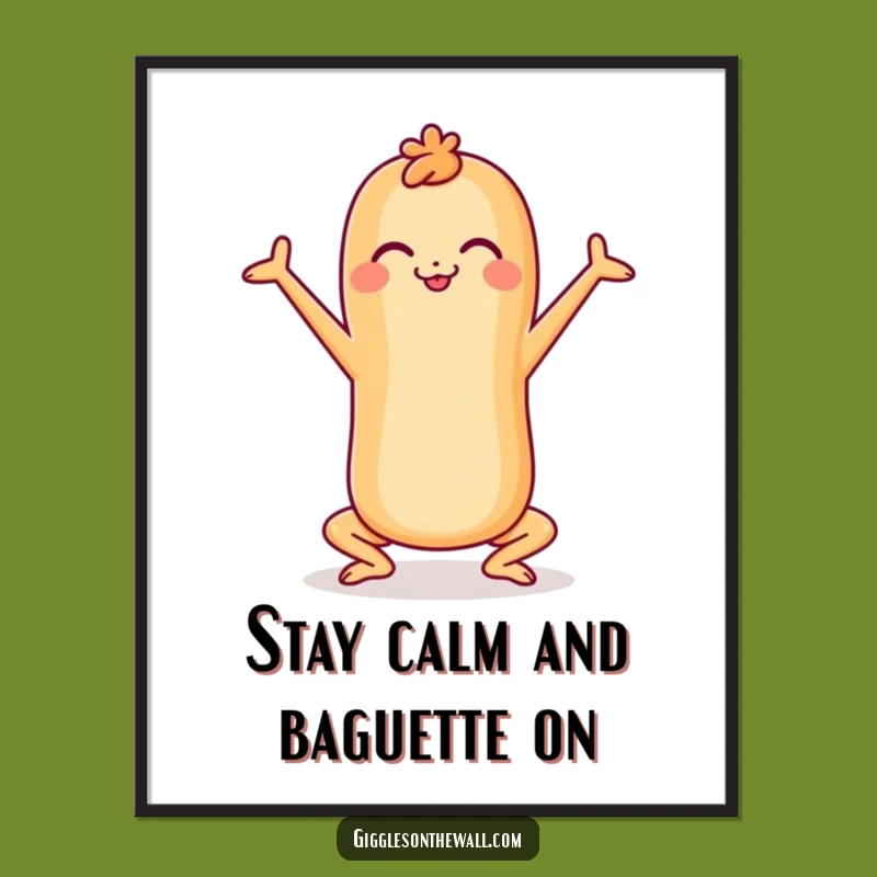 Funny Free Printable Wall Art: Cheerful Baguette Yoga - Whimsical Bakery Decor