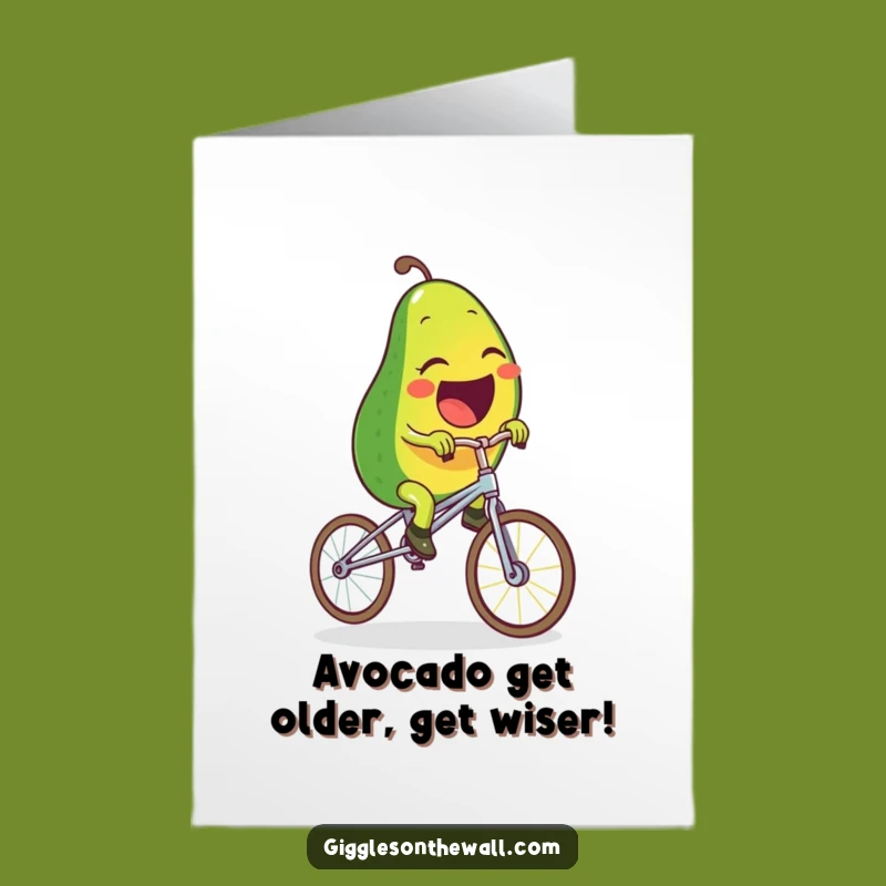 Funny Free Printable Birthday Card: Laughing Avocado on Spaghetti Unicycle Downloadable Gift