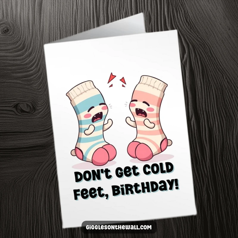 Funny Free Printable Birthday Card: Two socks in a heated, dramatic argument, complete with angry expressions.