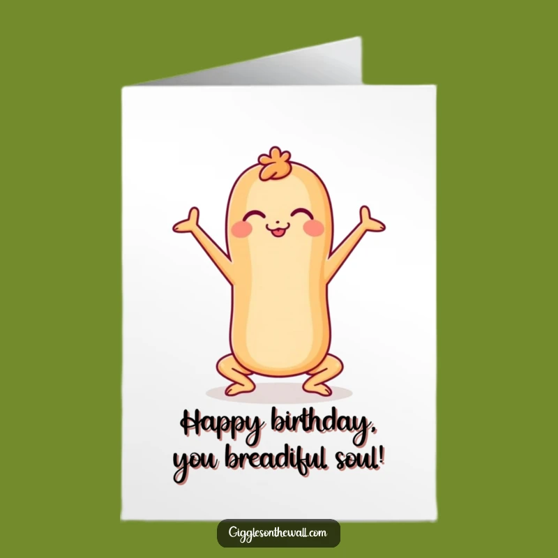 Free Printable Birthday Card: Cheerful Baguette Yoga - Relaxing & Funny Birthday Gift