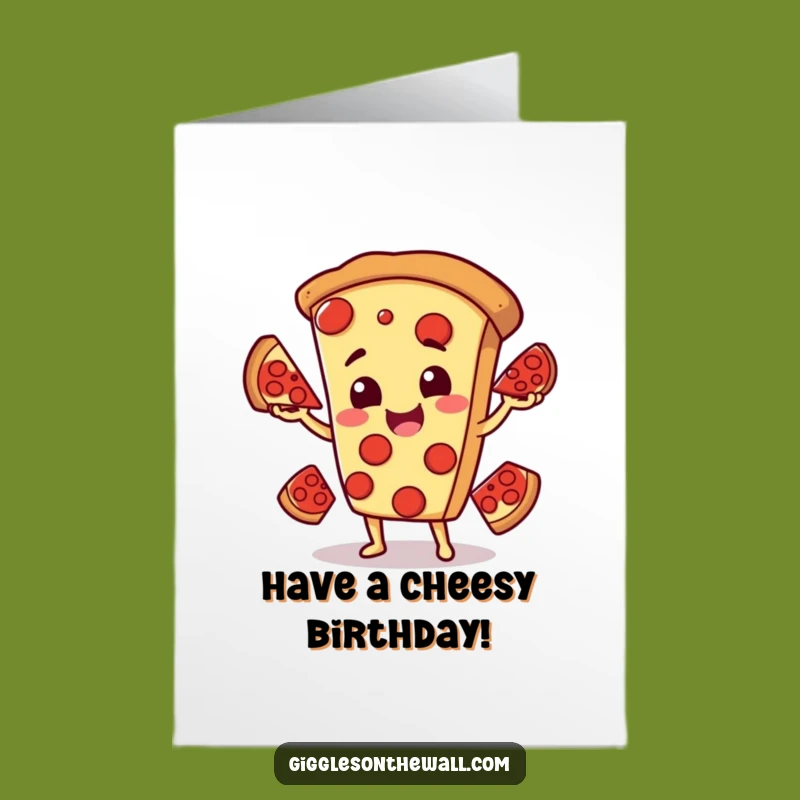 Free Printable Birthday Card: Cheerful Pizza Juggling Pepperoni for Fun Greetings