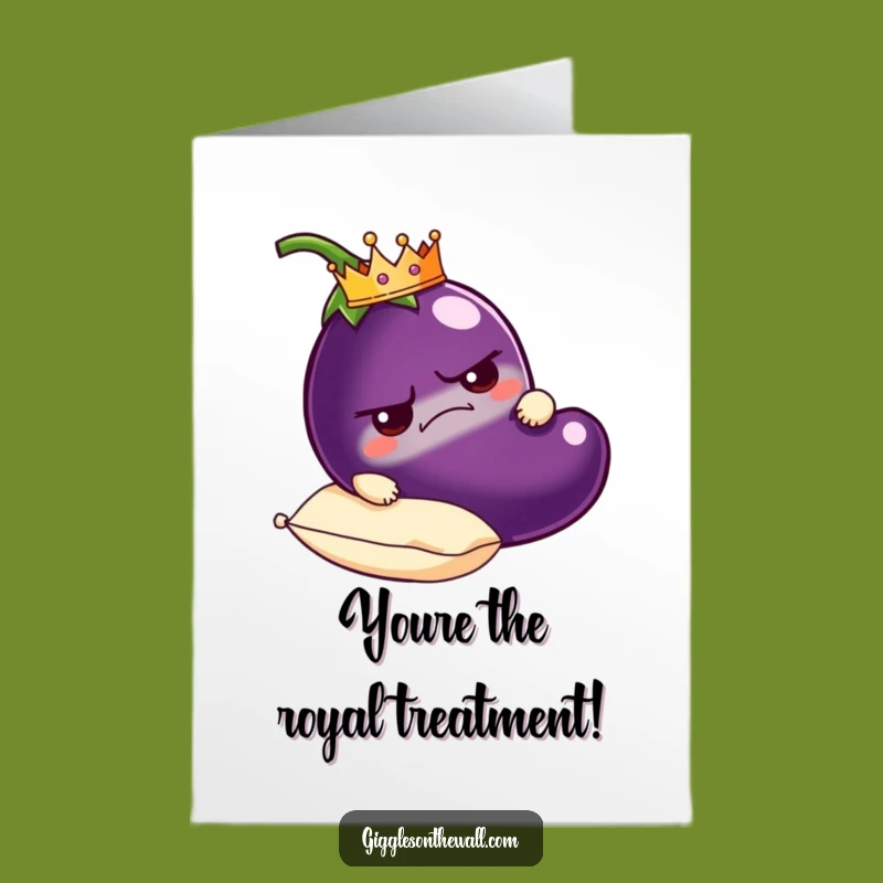 Free Printable Birthday Card: Grumpy Royal Eggplant, Crowned, Funny Downloadable Gift