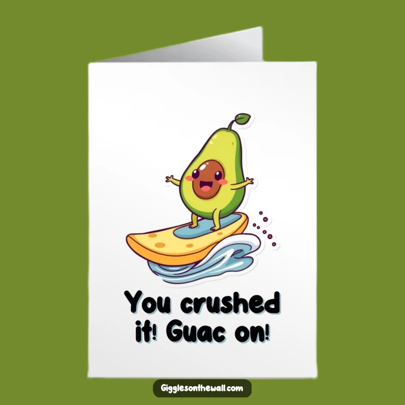 Free Printable Congrats Card: Avocado Surfing Victory, Downloadable for Big Wins