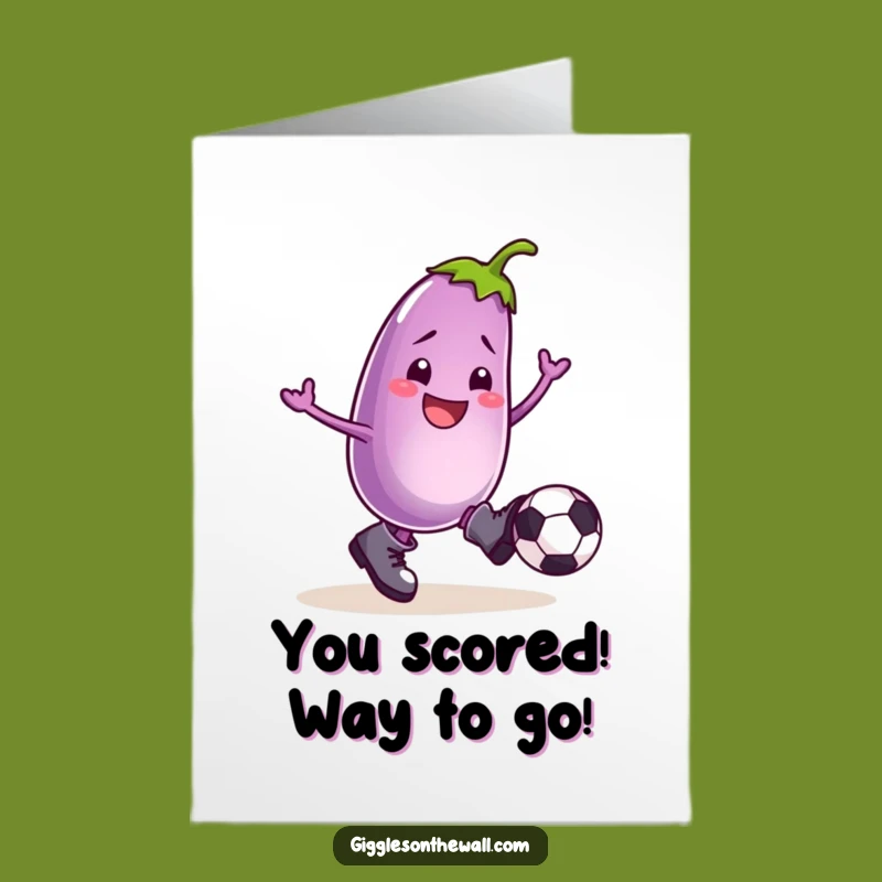 Free Printable Congrats Card: Eggplant Kicking Goals, Victory Celebration