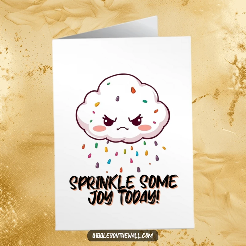 Funny Free Printable Congrats Card: Grumpy cloud raining colorful sprinkles, a surprise shower of celebratory joy.