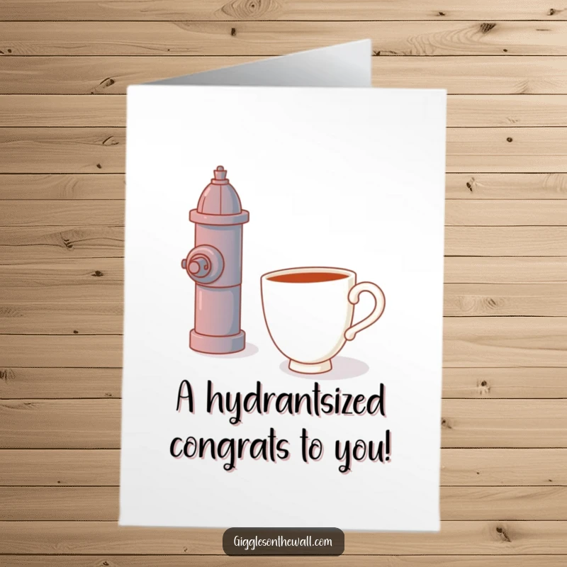 Funny Free Printable Congratulations Card showing a lonely teacup giving a fire hydrant a big, awkward hug.