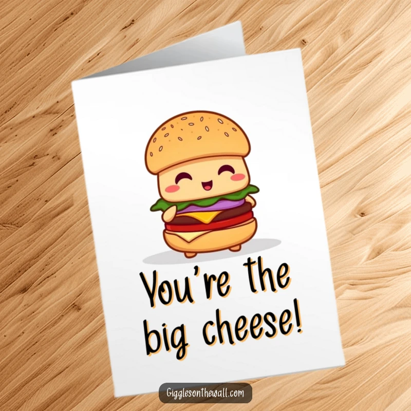 Free Printable Congratulations Card showing a shy hamburger nervously attempting to deliver a congratulatory speech.