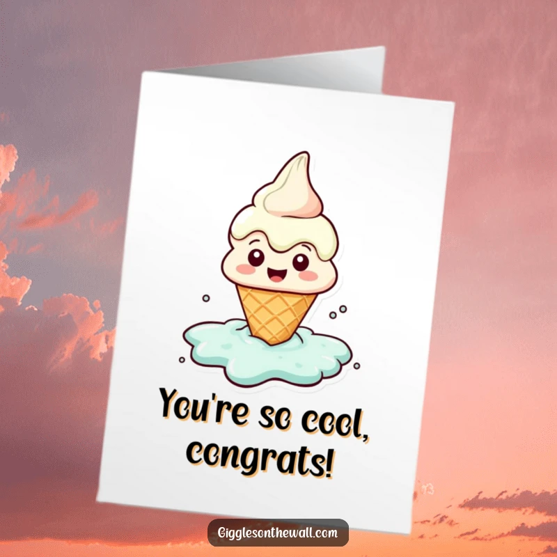 Funny Free Printable Congratulations Card: A cheerful ice cream cone melting into a puddle of sweet delight.