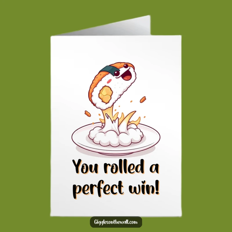 Free Printable Congrats Card: Dramatic Sushi Leap - Funny Achievement Announcement Gift