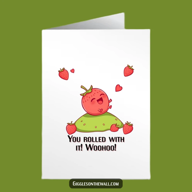 Free Printable Congrats Card: Giggling Strawberry Joy - Funny Downloadable Celebration