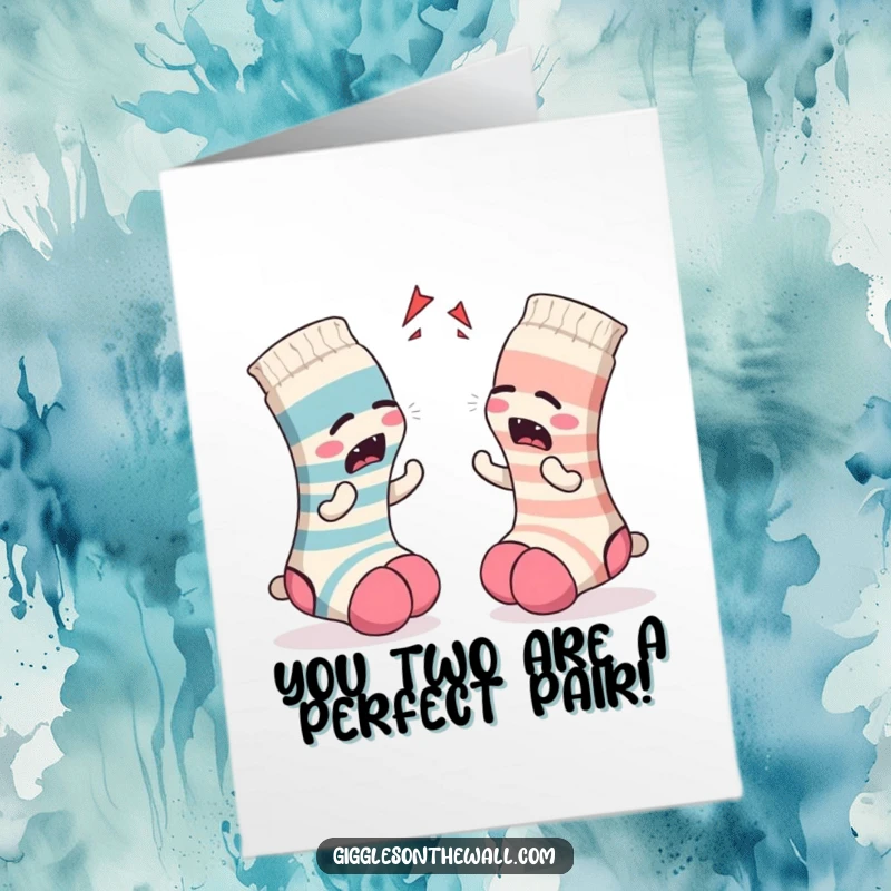 Funny Free Printable Congratulations Card: A pair of socks mid-argument, showcasing dramatic expressions and gestures.