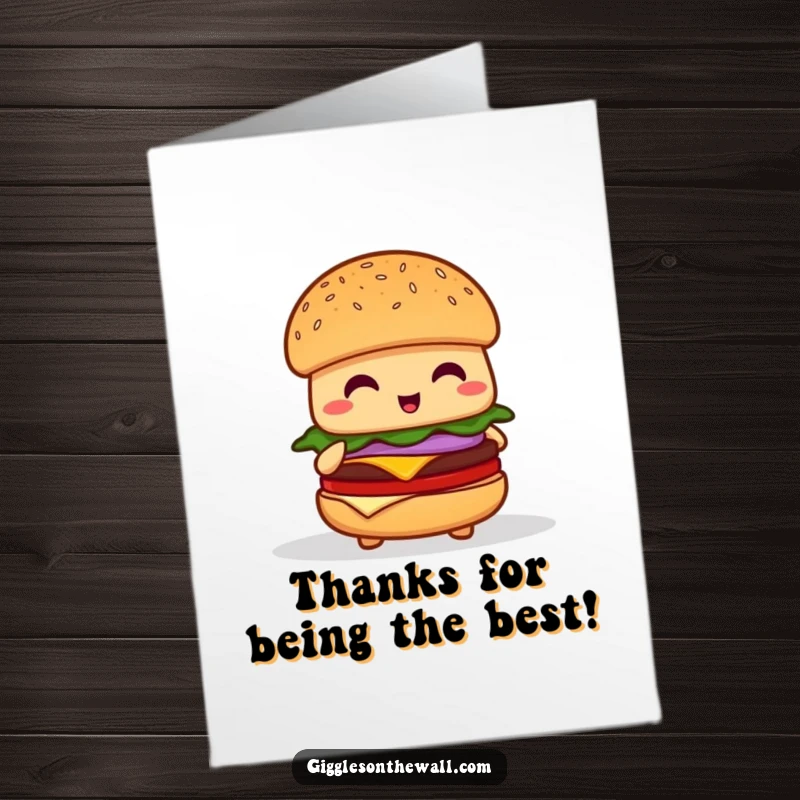 Funny Free Printable Thank You Card: A shy hamburger stammers through a speech, offering thanks.