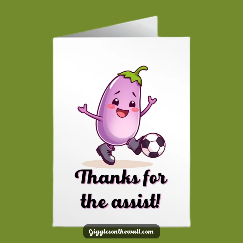 Free Printable Thank You Card: Eggplant Kicking Goals, Grateful Vibes