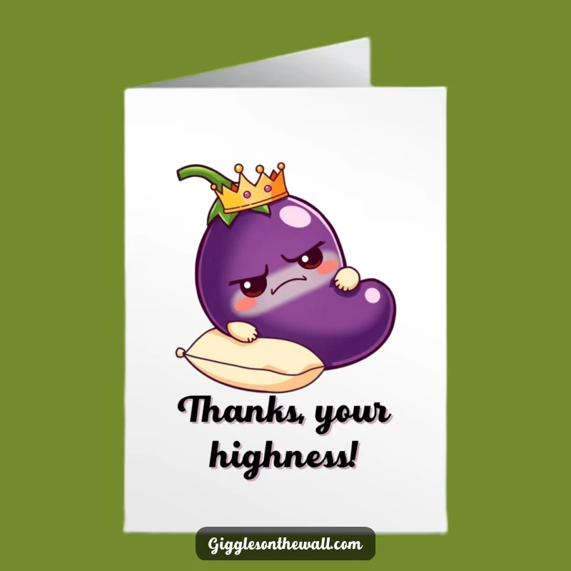 Free Printable Thank You Card: Grumpy Royal Eggplant, Crowned Gratitude, Funny Downloadable Gift