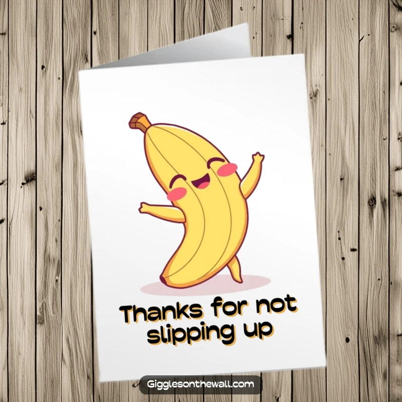 Funny Free Printable Thank You Card: A banana peel giggles as it trips, a unique way to say thanks.