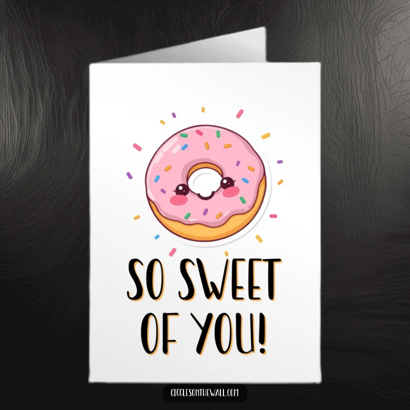 Funny Free Printable Thank You Card: A happy donut showering confetti, expressing heartfelt gratitude.