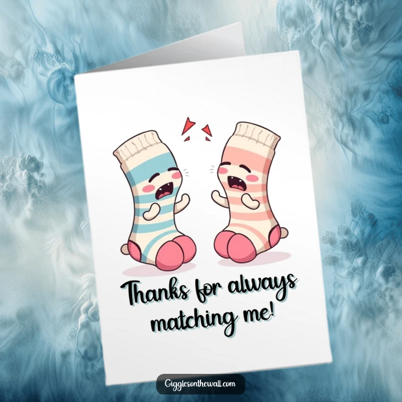 Funny Free Printable Thank You Card: Two socks locked in a dramatic argument, expressing an extreme point of view.