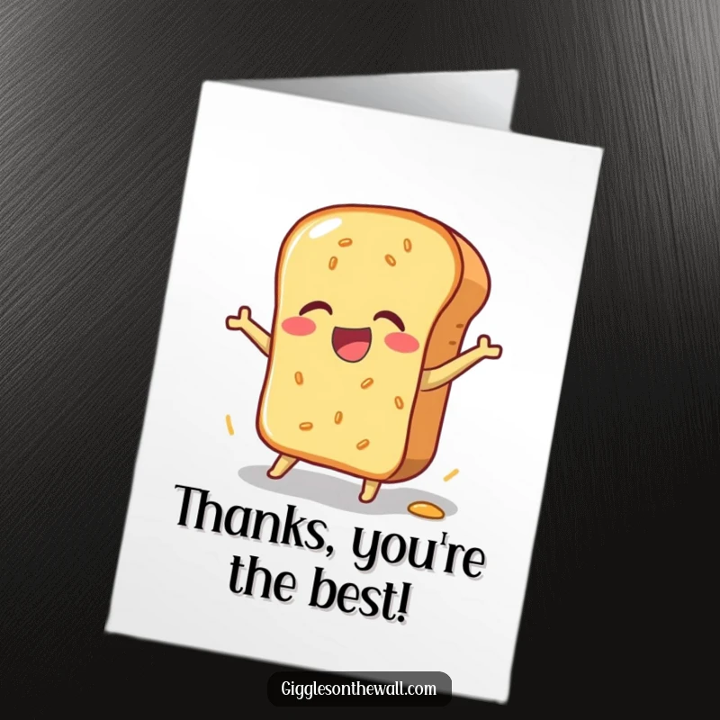 Funny Free Printable Thank You Card: A bread loaf doing a joyful, clumsy pratfall to express thanks.