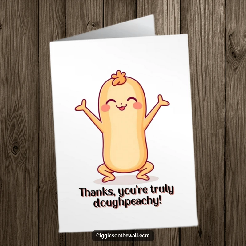 Funny Free Printable Thank You Card: A happy baguette is in a relaxing yoga pose, offering thanks with peaceful vibes.