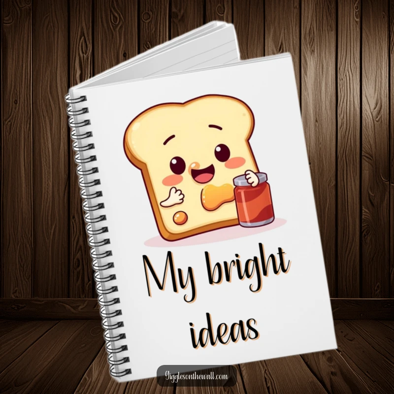 Funny notebook with a sentient slice of toast attempting a selfie with jam, perfect for jotting ideas humorously.
