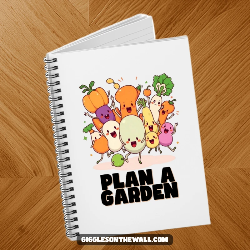 Funny Veggie Dance Notebook, featuring animated vegetables in a chaotic synchronized dance, perfect for notes and recipes.