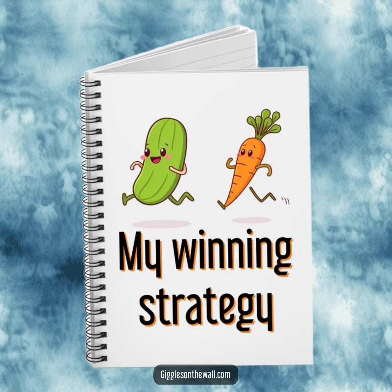 Funny notebook, a pickle and carrot racing, humorous stationery, perfect for notes and lists.