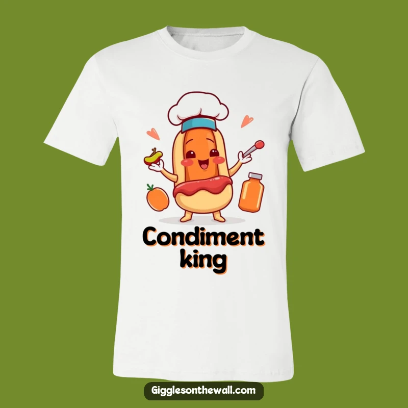 Funny Hot Dog Chef T-Shirt: Juggling Condiments Character Tee