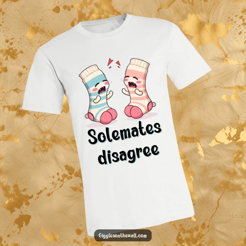 Funny Sock T-Shirt: Two socks arguing dramatically, representing relatable conflict and humorous domestic squabbles, a great gift.