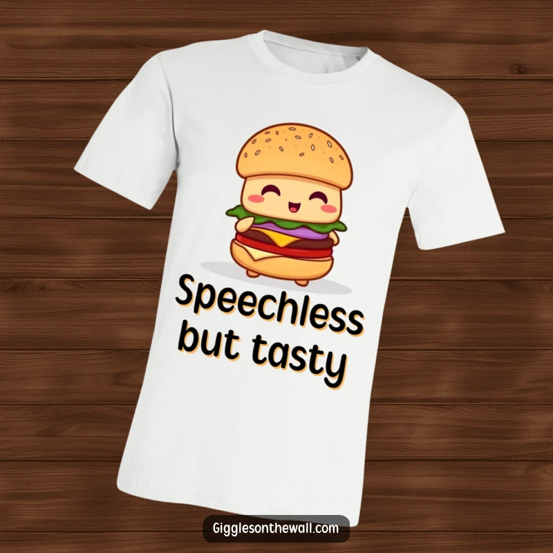 Funny shy hamburger t-shirt, showing a nervous burger character trying to give a speech, relatable and cute.